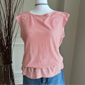 Joe Fresh Short Sleeve Peplum Top Red and White Striped Womens Large